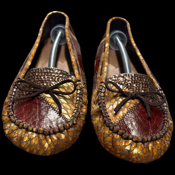 KENZIE Diva Women Sz 8.5 Moccasins Animal Snakeskin Patchwork Flats Loafer Shoes - Picture 12 of 16